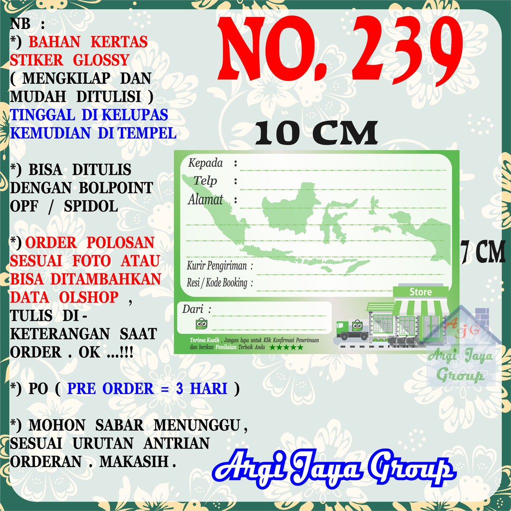

Stiker Pengiriman - Sticker Alamat Olshop Murah Nomer 239 - 10x7 cm - Glossy