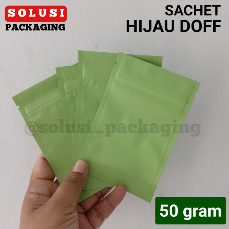 isi 100 SACHET HIJAU 50GR KEMASAN BAG KOPI PLASTIK KLIP KANTONG BUBUK MASKER