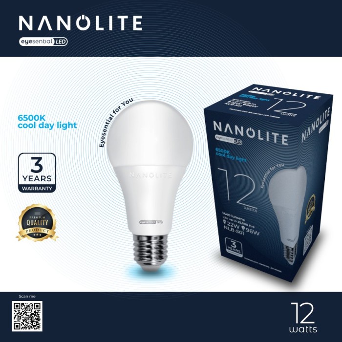 NANOLITE Bohlam Lampu LED 12W Bulb 12 Watt Cahaya Putih White 6500K