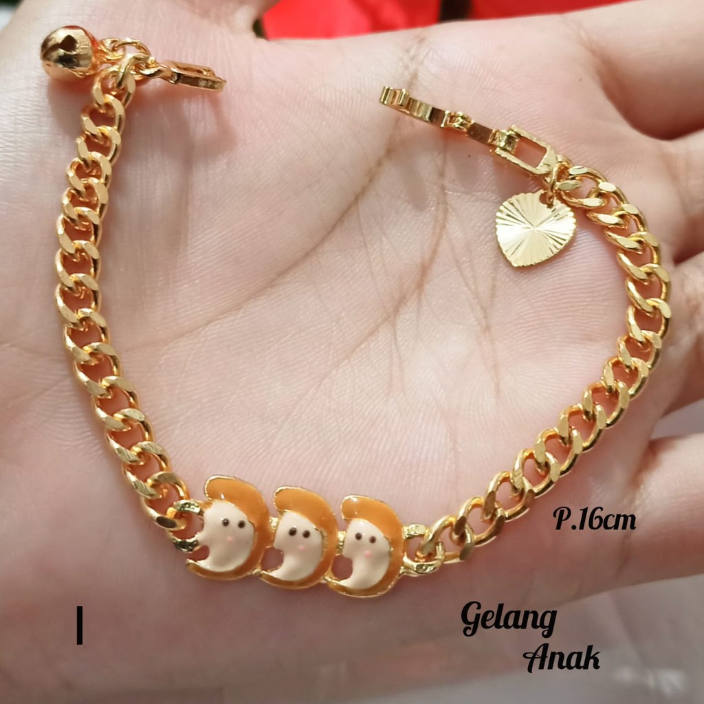 Gelang TITANIUM Anak Rantai Karakter Berbagai motif perhiasan Anak Gold Limited edition (COD)