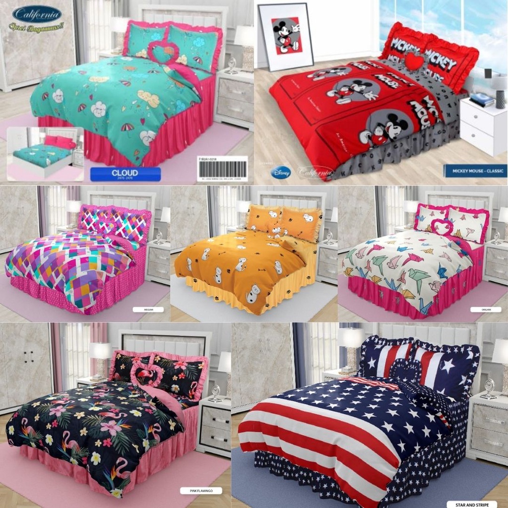 BEDCOVER SET RUMBAI CALIFORNIA MOTIF KARAKTER -180X200