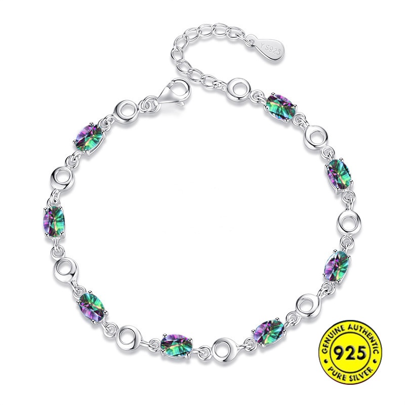 Gelang Tangan Sterling Silver 925 Dengan Kristal Topaz Natural Untuk Wanita