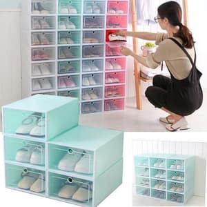 MurmerOfficial R131 Kotak Sepatu Lipat Transparan Tebal Shoes Storage Box Organizer Rak Sepatu Plastik Susun