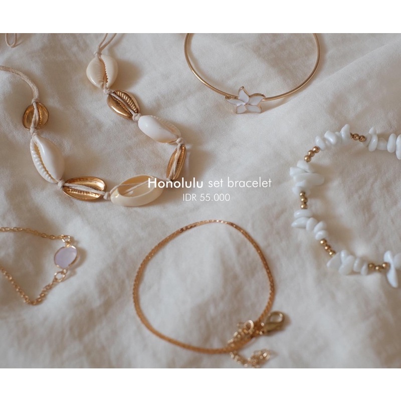 Ark.co - Honolulu set bracelet &amp; anklet gelang tangan kaki tumpuk beads shell kerang