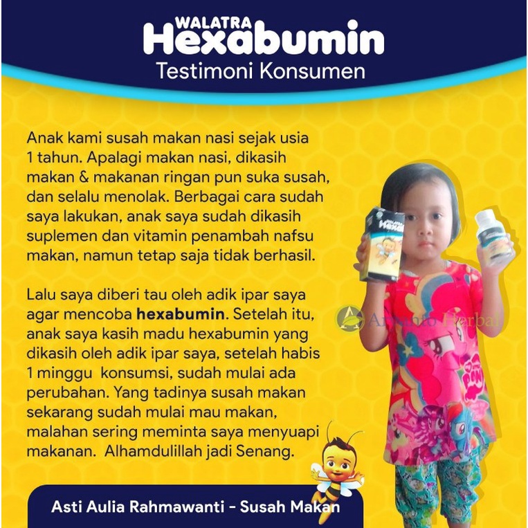 Walatra Hexabumin Vitamin Untuk Nafsu Makan Suplemen Kecerdasan Otak Anak Agar Cerdas dan Daya Tahan Tubuh Madu Khusus Anak Isi 130 Ml Ikan Gabus Asli BPOM Original