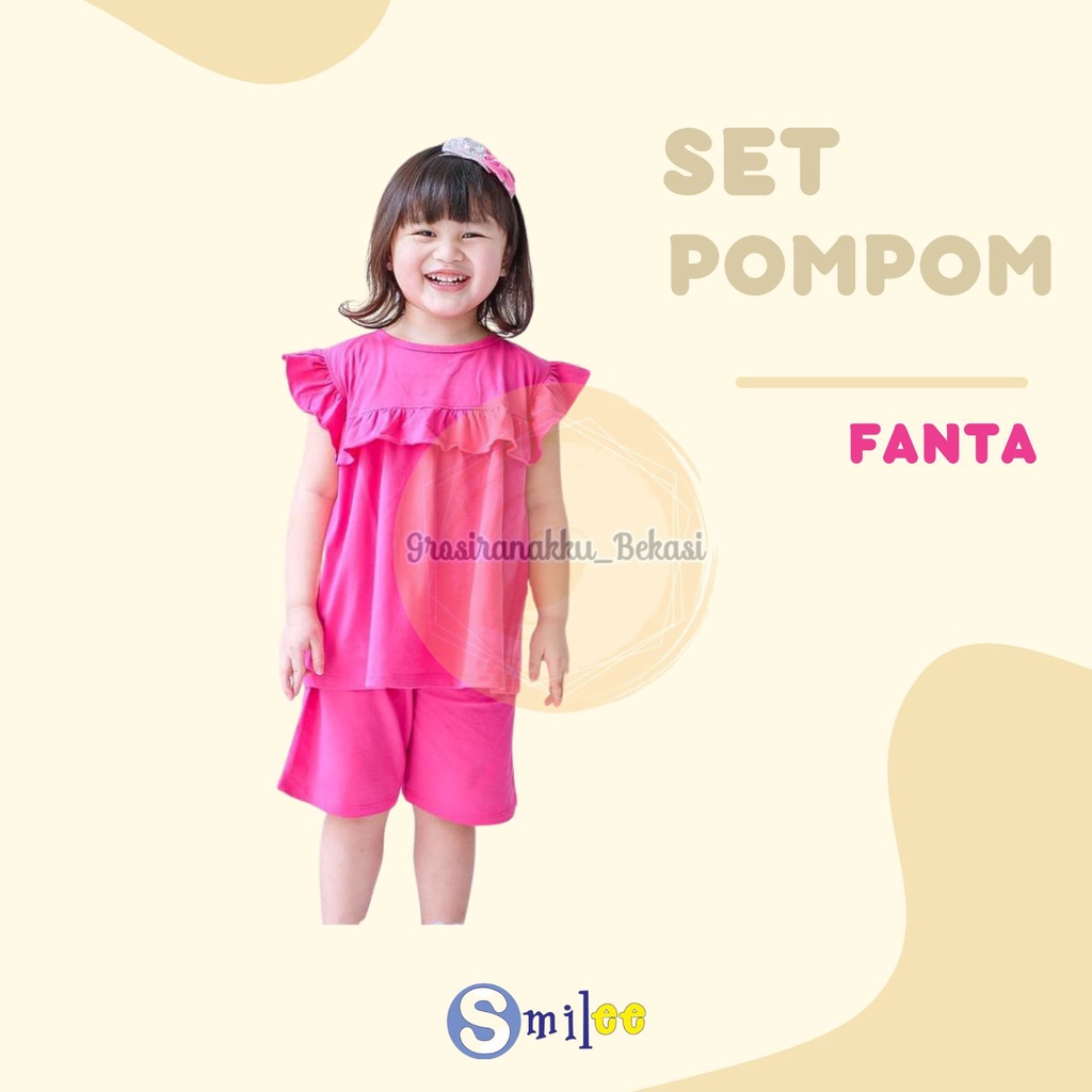 Setelan Anak Kaos Smilee Pompom warna Pink Fanta size 1-5Thn