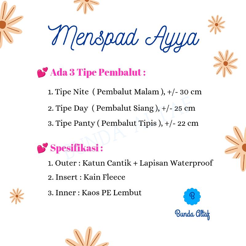 Mens pad Night Ayya ( 1 pack isi 6pcs) Pembalut Kain Nite [ Bunda Altaf ]