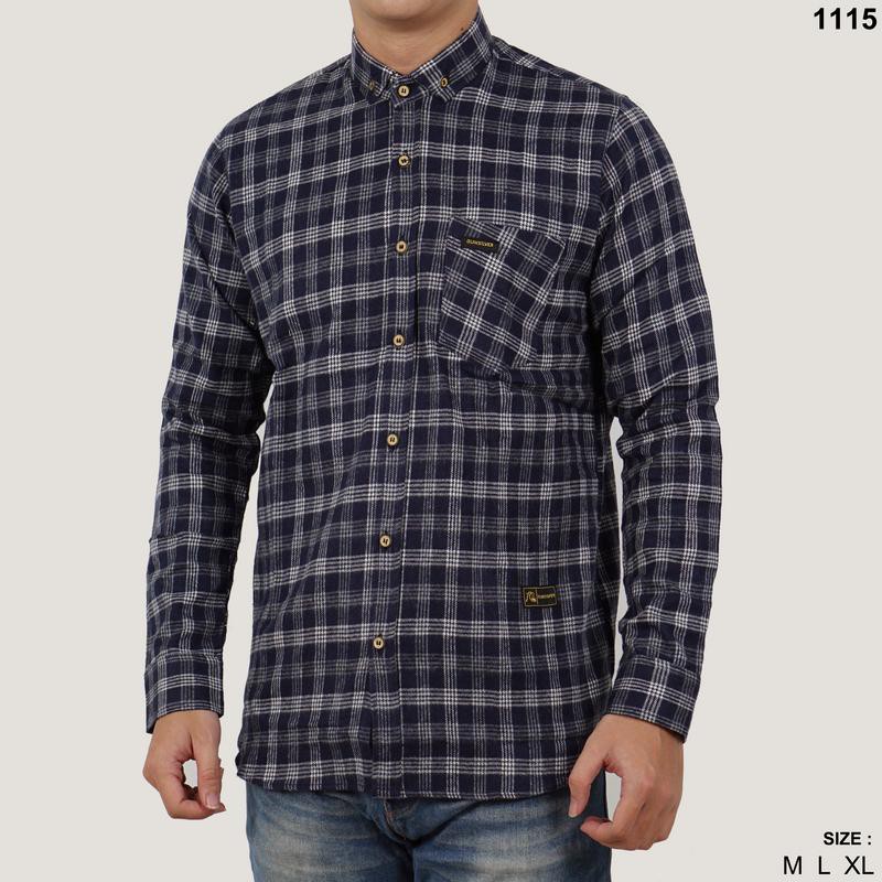 1115 Kemeja Flanel Pria Black Grey Tartan List