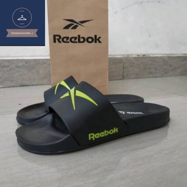 Sandal Slide Reebok Classic Hitam hijau Berbahan Full Karet Terbaru Untuk Pria Kualitas Original