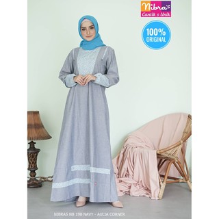 Baju Gamis Wanita Kekinian Gamis Nibras Nb 198 Navy Original Desain Elegan