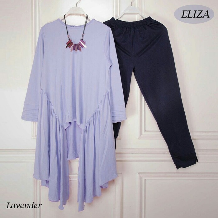 GARANSI ORI  BAJU BUSANA MUSLIM STELAN ELIZA SET BIRU NAVY DRESS+CELANA+ PASMINA