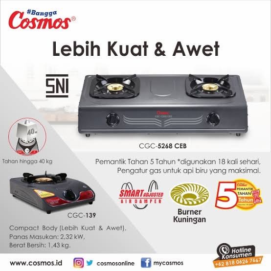 KOMPOR GAS COSMOS CGC5268/ KOMPOR GAS COSMOS 2 TUNGKU CGC 5268/ TWO BURNER GAS COOKER COSMOS CGC5268