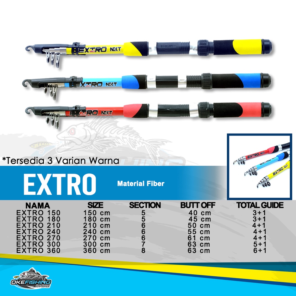 Joran Pancing Antena Next Extro Rods Teleskopik Matt Fiber Material 8 Section Galatama 150cm - 360cm