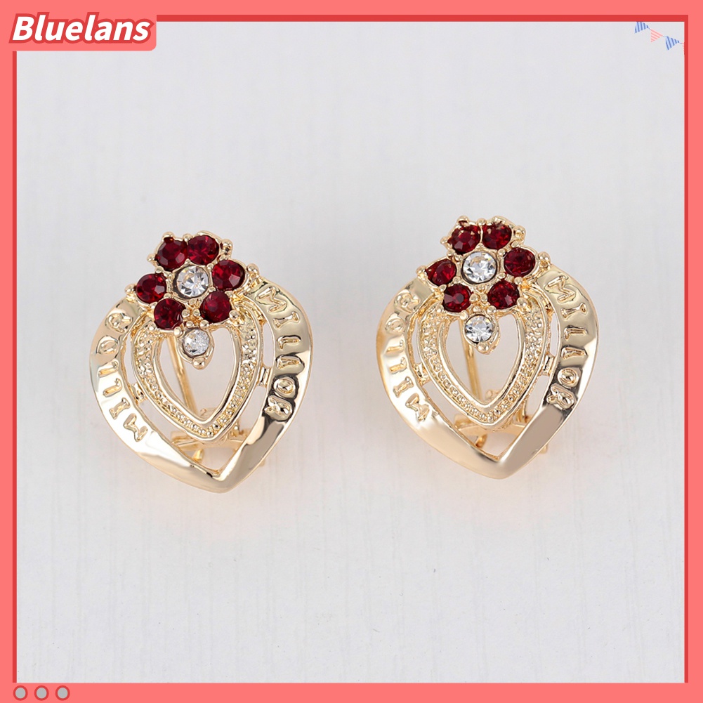 Set Perhiasan Kalung Gelang Cincin Anting Bentuk Bunga Aksen Berlian Imitasi Untuk Wanita