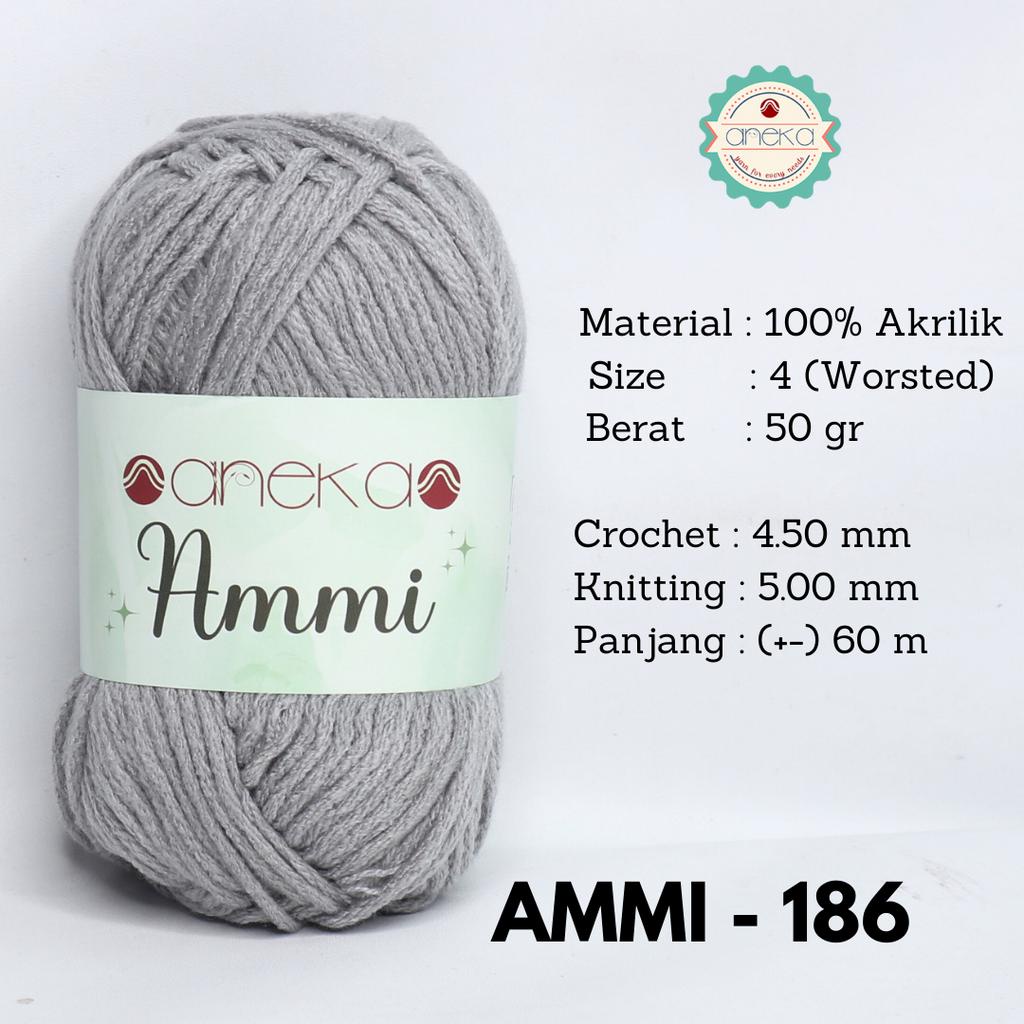 Benang Rajut Ammi / 100% Acrylic / 6 Ply Akrilik - 186 (Abu Silver)