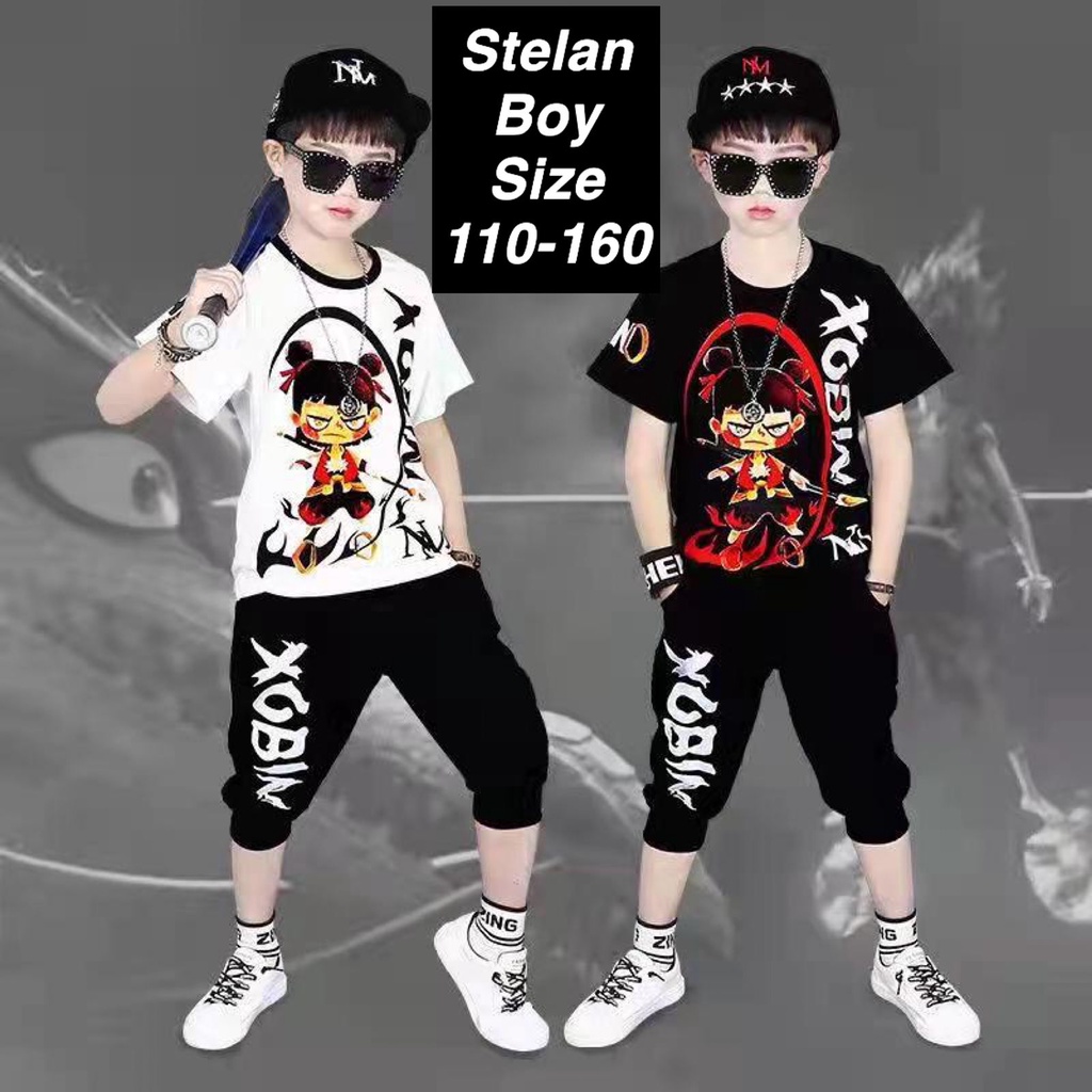 (LOLI-JKT) BOY-45 STELAN ANAK COWOK MOTIF XOBIN SIZE 110-160