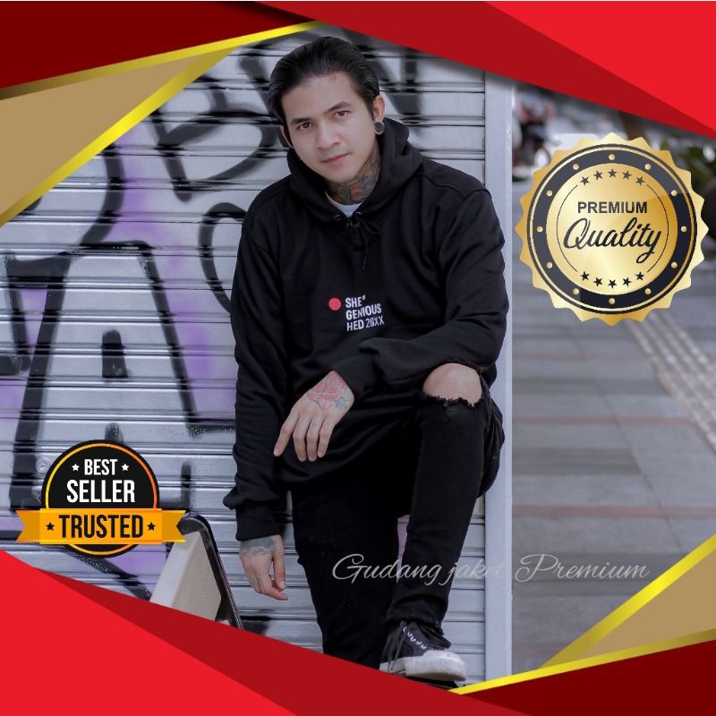 Hoodie Pria Distro Keren Original Genious Hitam