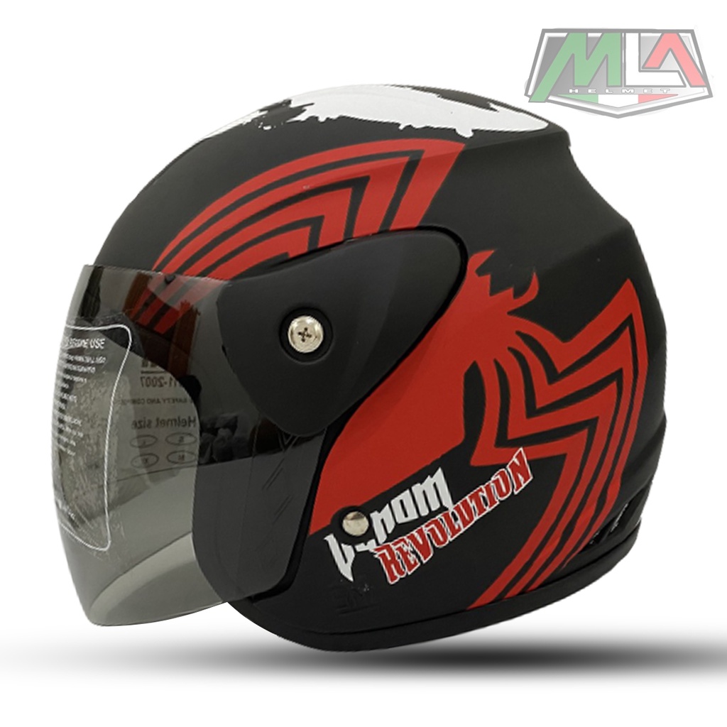 Helm Motor Half Face Evo Inovation SNI Seperti Helm GM original Motif VENOM Kaca Silver Kaca Pelangi PREMIUM untuk Helm Pria Dan Wanita Dewasa COD -
