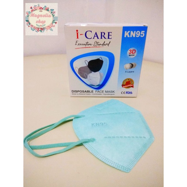 MASKER KN95 5 PLY / MASKER I-CARE WARNA HIJAU / MASKER PER BOX ISI 10 PCS