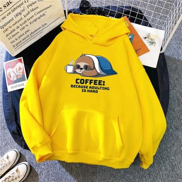 HOODIE WANITA COFFEE BECAUSE ADULTING- ATASAN LUCU PREMIUM