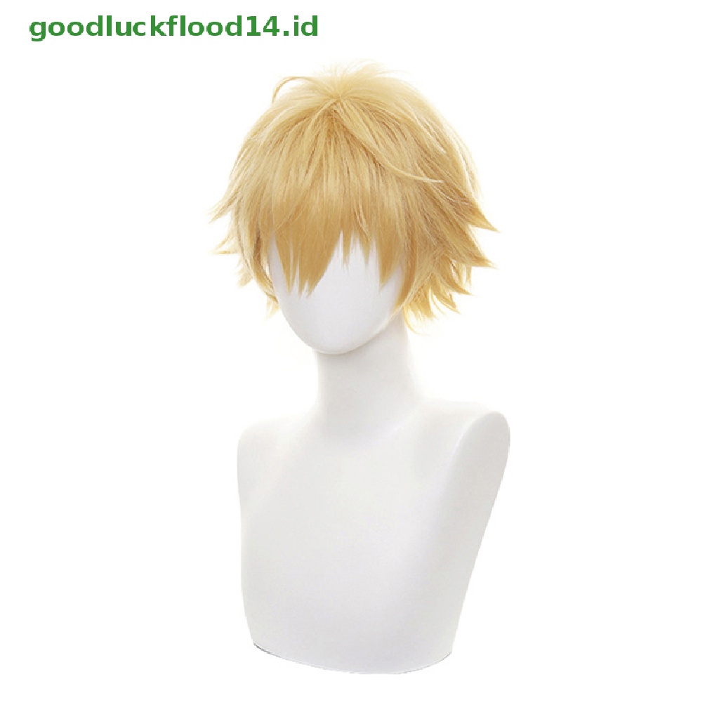 Wig Rambut Pendek Pria Model Rantai Denji Warna Emas Untuk Kostum Cosplay Halloween