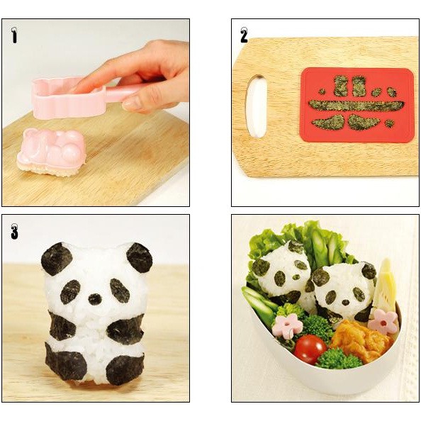 Set Cetakan Nasi Panda dan Cetakan Nori - Set Cetakan Bento Nasi Panda Cute Rice Mold Bento Mold