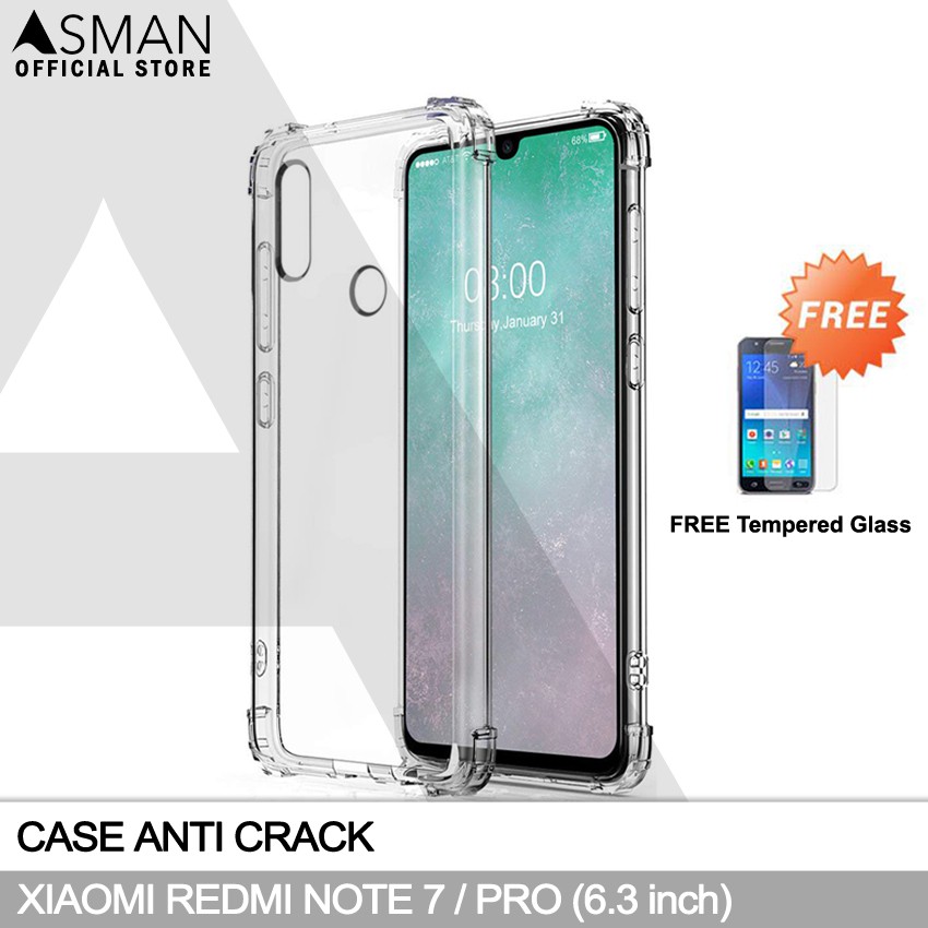 Anti Crack Xiaomi Redmi Note 7 / Pro (6.3&quot;) | Soft Case Anti Bentur + FREE Tempered Glass