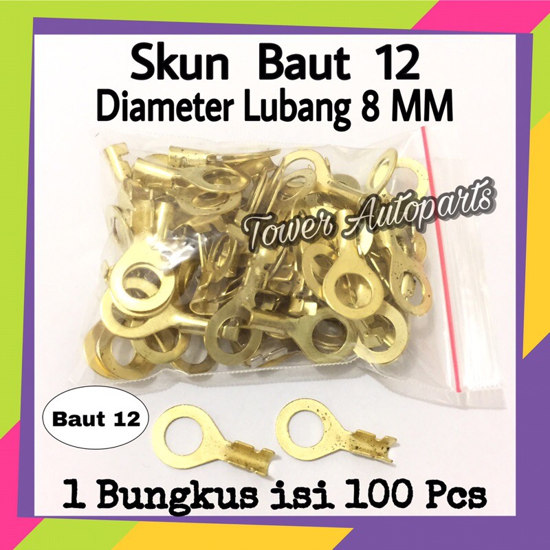 Paket Murah 100pcs - Terminal Skun Massa Baut 12 / Skun Ring 8 MM - M8 Untuk Baut 12 Berkualitas