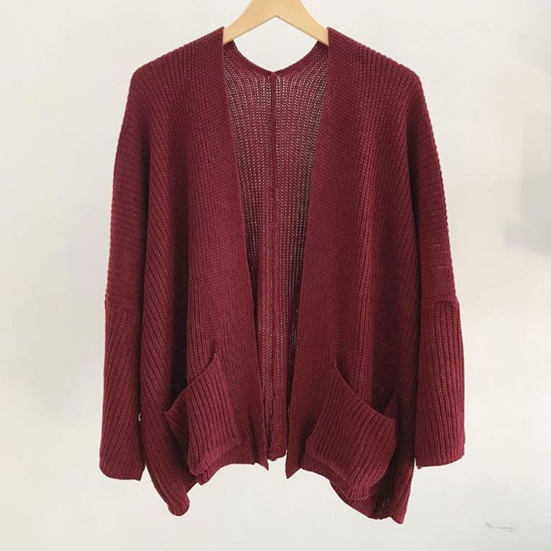 CARDIGAN RAJUT TEBAL OVERSIZE / BEST SELLER!!-Maroon