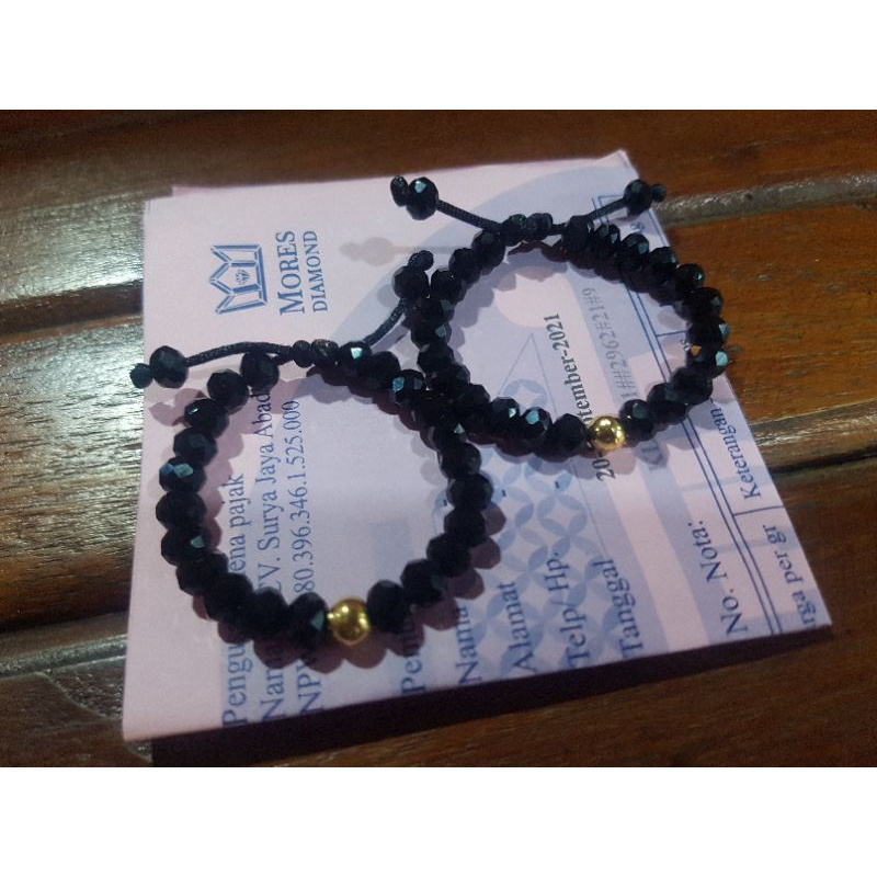 Set gelang bayi emas batu kristal hitam