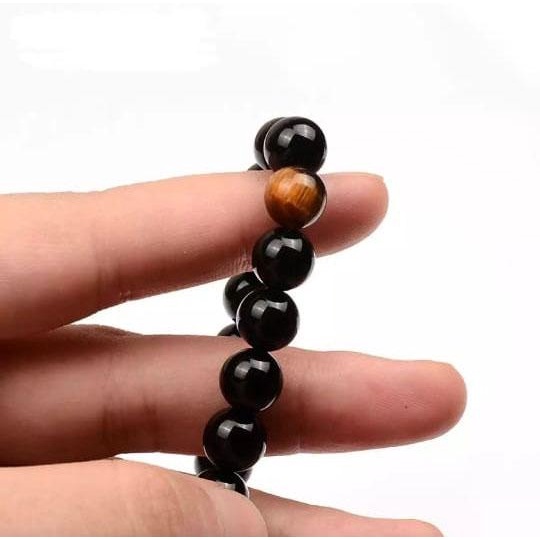 Iqbal Gelang tangan pria wanita batu natural kombinasi tiger eye dan black onyx original