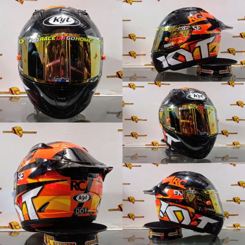 Helm full face KYT RC Seven Paket Ganteng Motif Visor Iridium Silver Stiker Set  Spoiler RC7-PAKET GANTENG NO-14