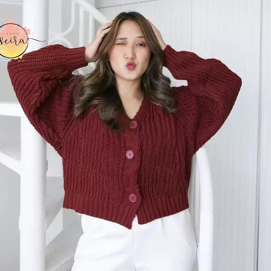 ☼ [BISA ] Cardy Rajut Crop Lengan Balon / Cardigan Lengan Balon ▲