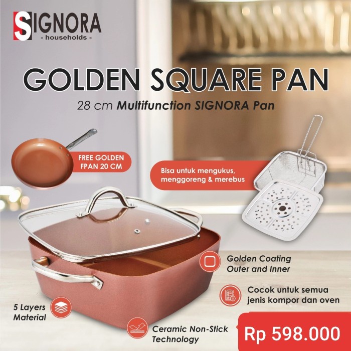 Golden Square Pan Signora/Wok/Kukusan/Wajan/Panci serbaguna