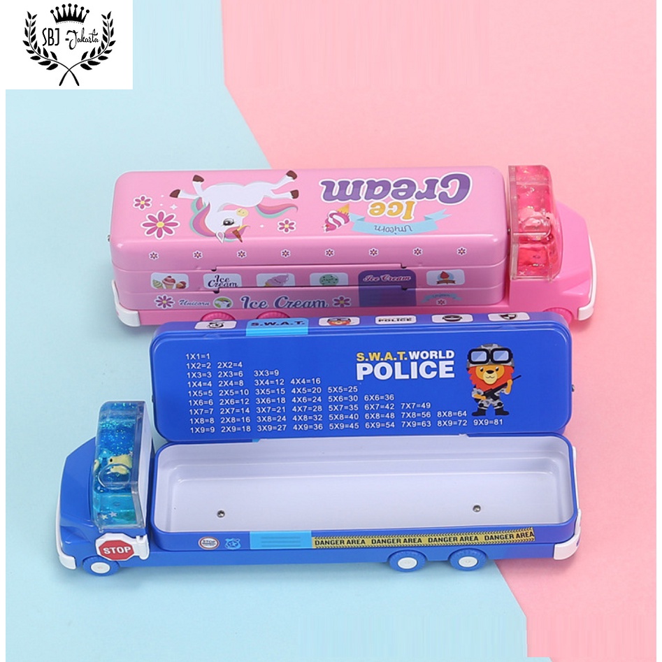 Tempat pensil Kotak pensil Bus Double Decker Metal Series unik lucu