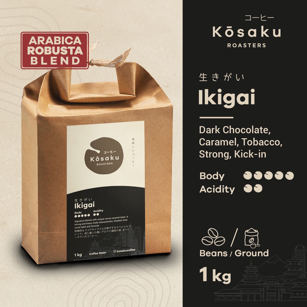 

Kosaku Ikigai Coffee 1kg Biji Kopi Arabika Robusta Blend - Coffee Beans