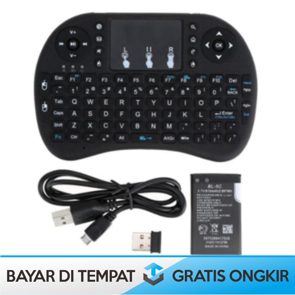 KEYBOARD WIRELESS 2.4GHz MINI DENGAN TOUCHPAD TAFFWARE I8 WARNA HITAM