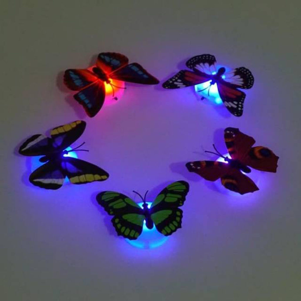 MurmerOfficial Stiker Kupu Kupu Led Dekorasi Lampu 7 Warna Sticker Butterfly Led Light Dekorasi Kamar Tidur Murah Import E003