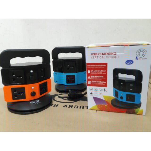 COLOKAN LISTRIK VERTICAL SOCKET 2 TINGKAT + USB CHARGER