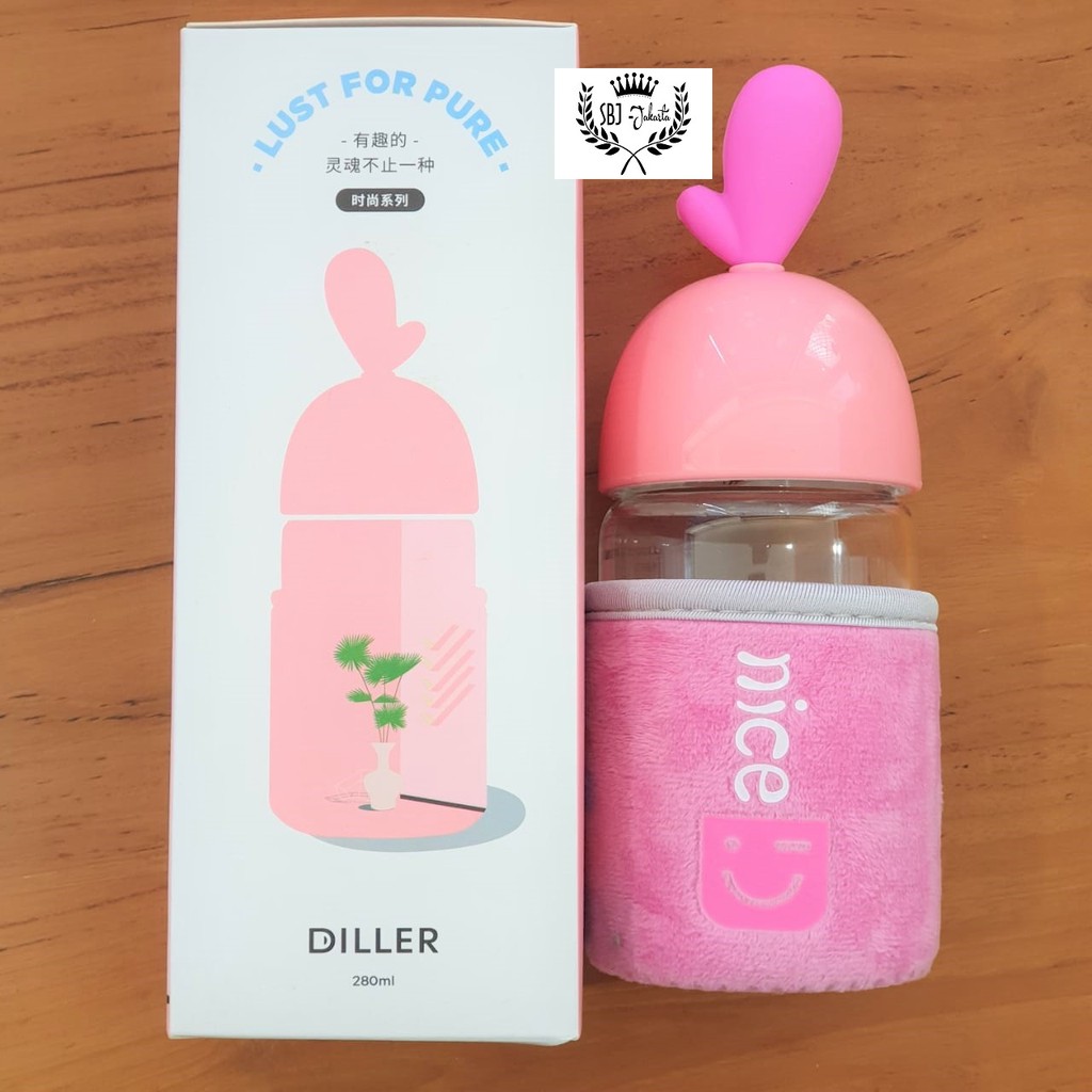 Botol air minum Kaca diller BPA FREE dengan Sarung botol 300 ml