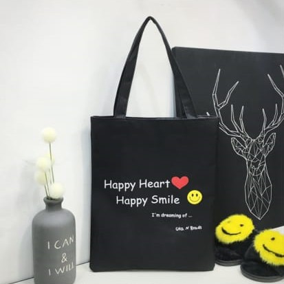 Twenty Bag - TAS TOTE BAG WANITA TERBARU 2020 TOTEBAG WANITA KARAKTER HAPPY HEART KOREA STYLE