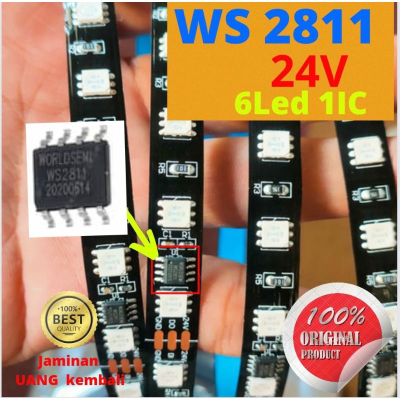 LED WS2811 worldsemi 24V original 1IC 6Led PCB hitam