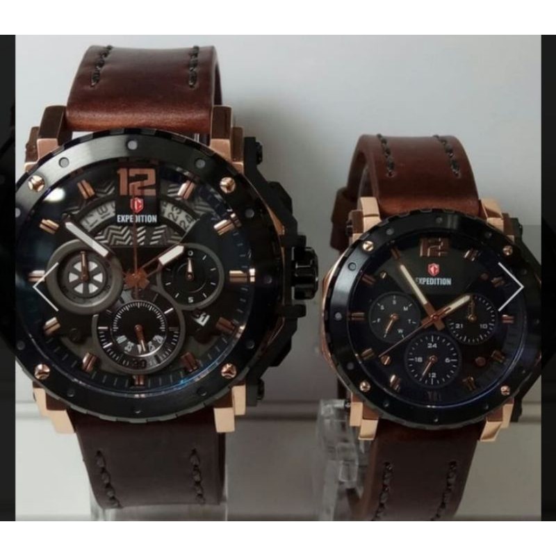 jam tangan expedition e6402 leather couple rose