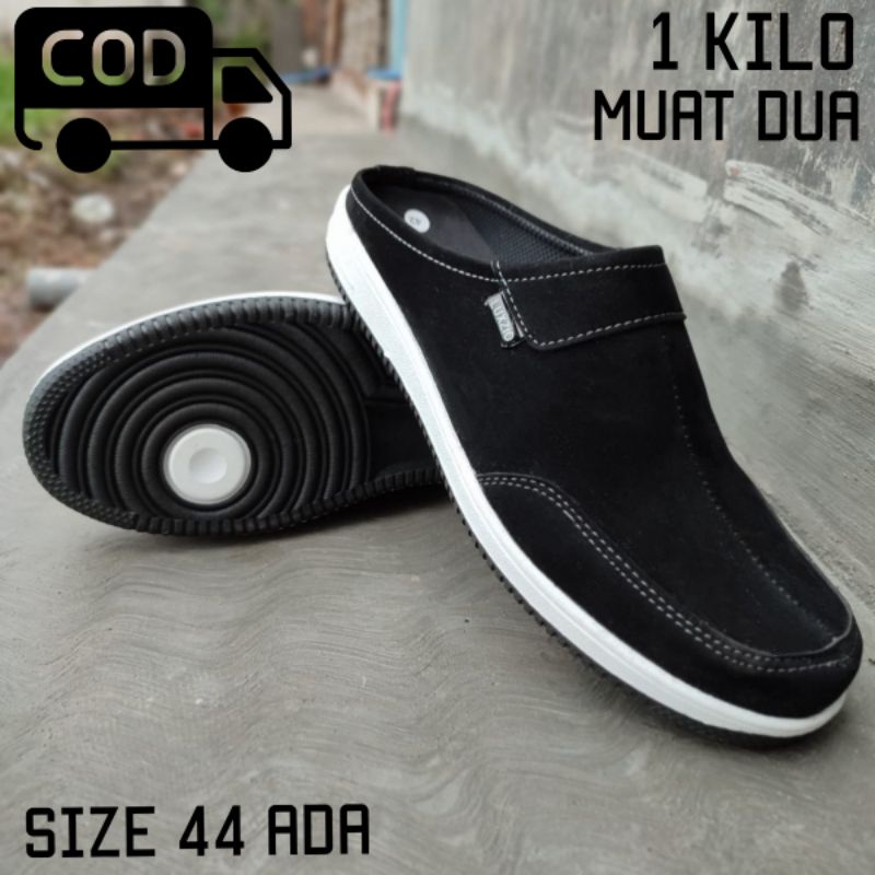 Sepatu Bustong Slop Pria Kulit Slip On Kasual Sintetis Suede Sol Karet Premium Lentur