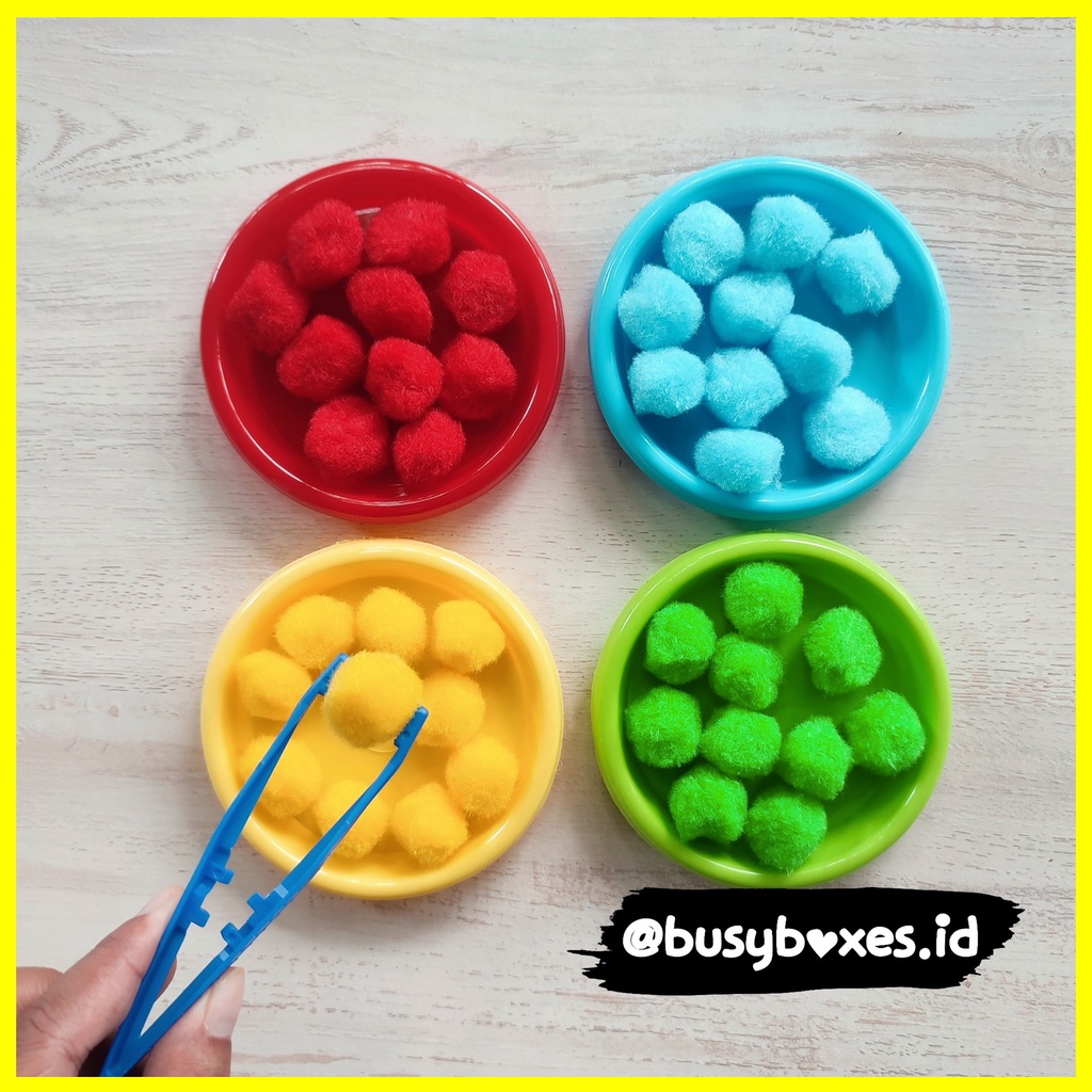 [busyboxes.id] sorting pompom sesuai dengan warna / aktivitas anak preschool TK / mainan edukasi murah