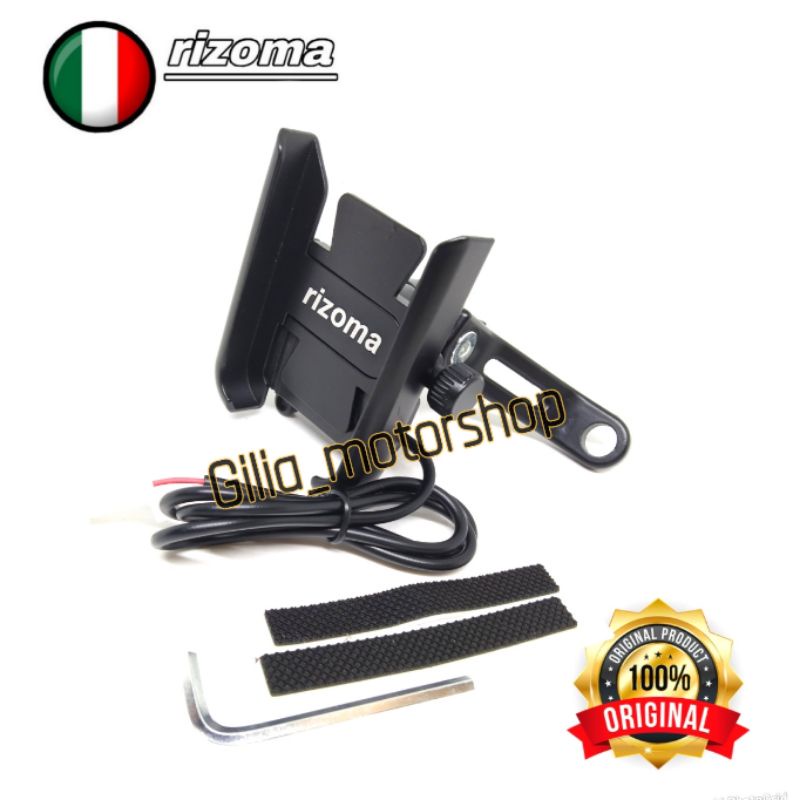 Holder Hp plus USB Rizoma Racing Ori Spion &amp; Stang Black Edition Full Besi Universal