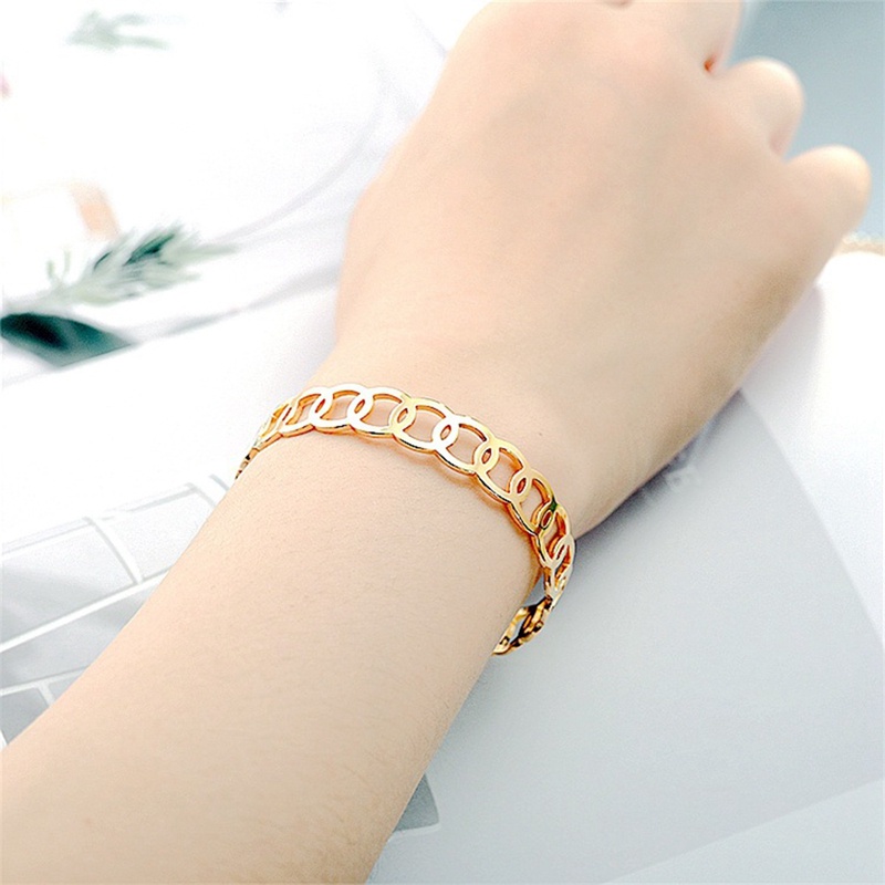 Gelang Tangan Titanium Steel Lapis Emas 18K Model Terbuka Adjustable Gaya Korea Untuk Pria / Wanita