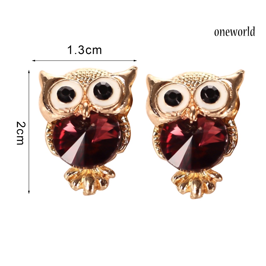 OW@ Ear Studs Owl Shaped Rhinestone Inlaid Alloy Stud Earrings Charm Fashion Jewelry for Party