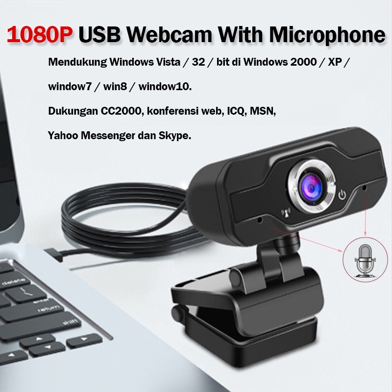 1080p USB Webcam Camera Rotatable 360 Mic Laptop Komputer PC Camera USB Berputar 360 derajat