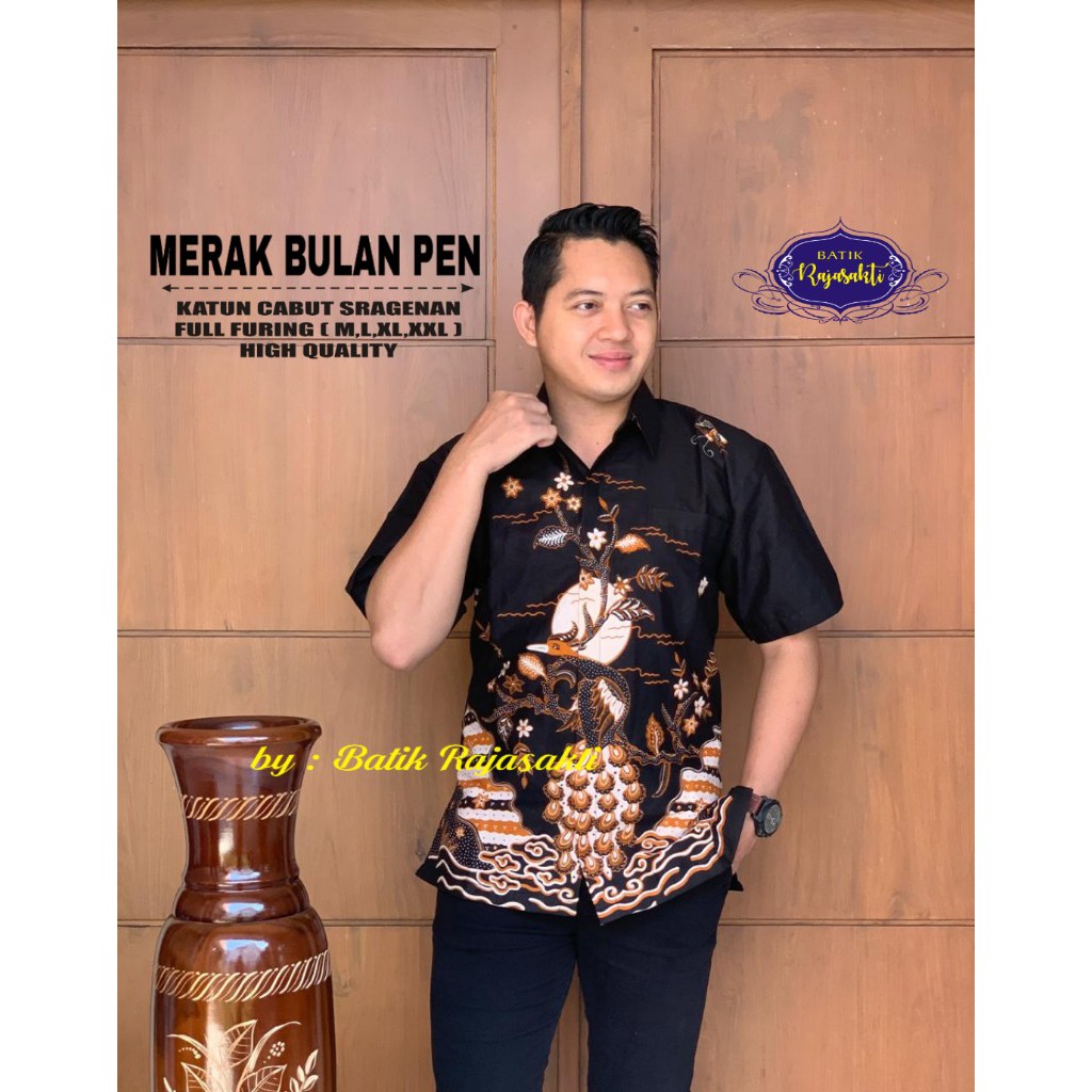 MERAK BULAN PEN Atasan Baju Kemeja Batik Pria Lengan Pendek PREMIUM LAPIS FURING Rajasakti SOLO